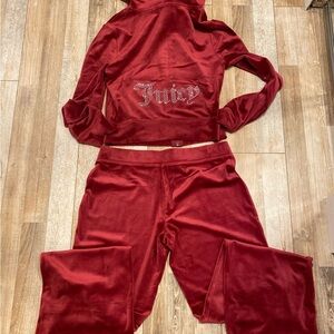 Juicy Couture Red Velour Hoodie and Sweatpants Set